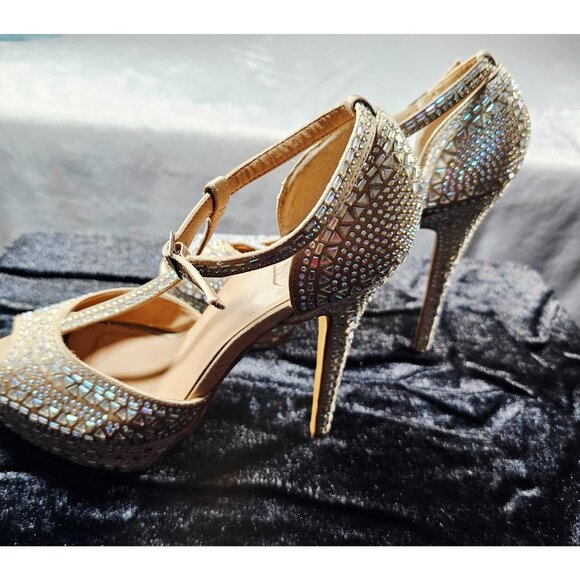 Thalia Sodi High Heels Embellished Stones Ankle T-Straps-SZ 9.5M - Picture 3 of 9
